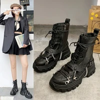 platform boots ladies punk gothic for womens new combat boots casual black metal button knight booties female motorcycle shoes