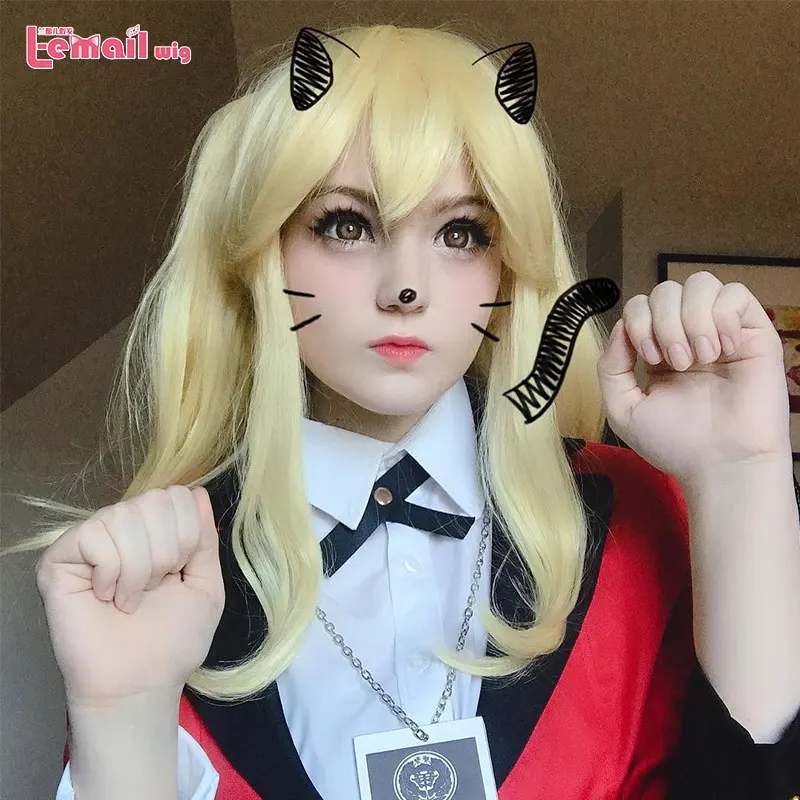 L-email парик Kakegurui Mary Saotome Косплей парики прямой светильник блонд конские Хвосты Косплей парик термостойкие синтетические волосы