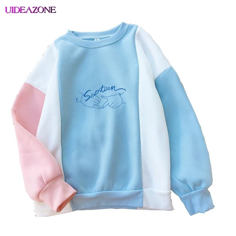 Пастельные толстовки контрастного цвета для девочек подростков с круглым