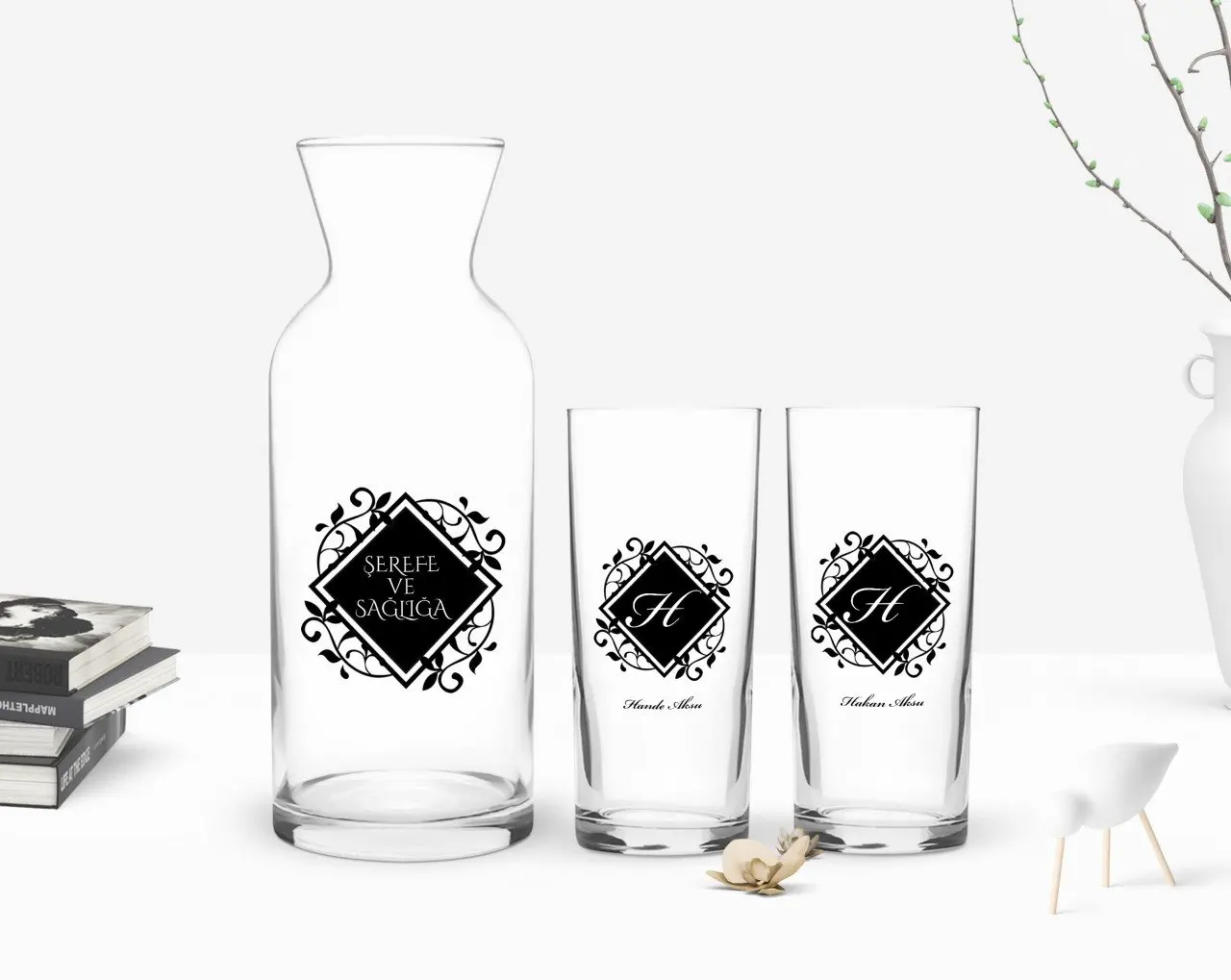 

Персонализированная Красочная Печатная головка с именем, дизайн, двойная чашка и графин, подарок Seti-10