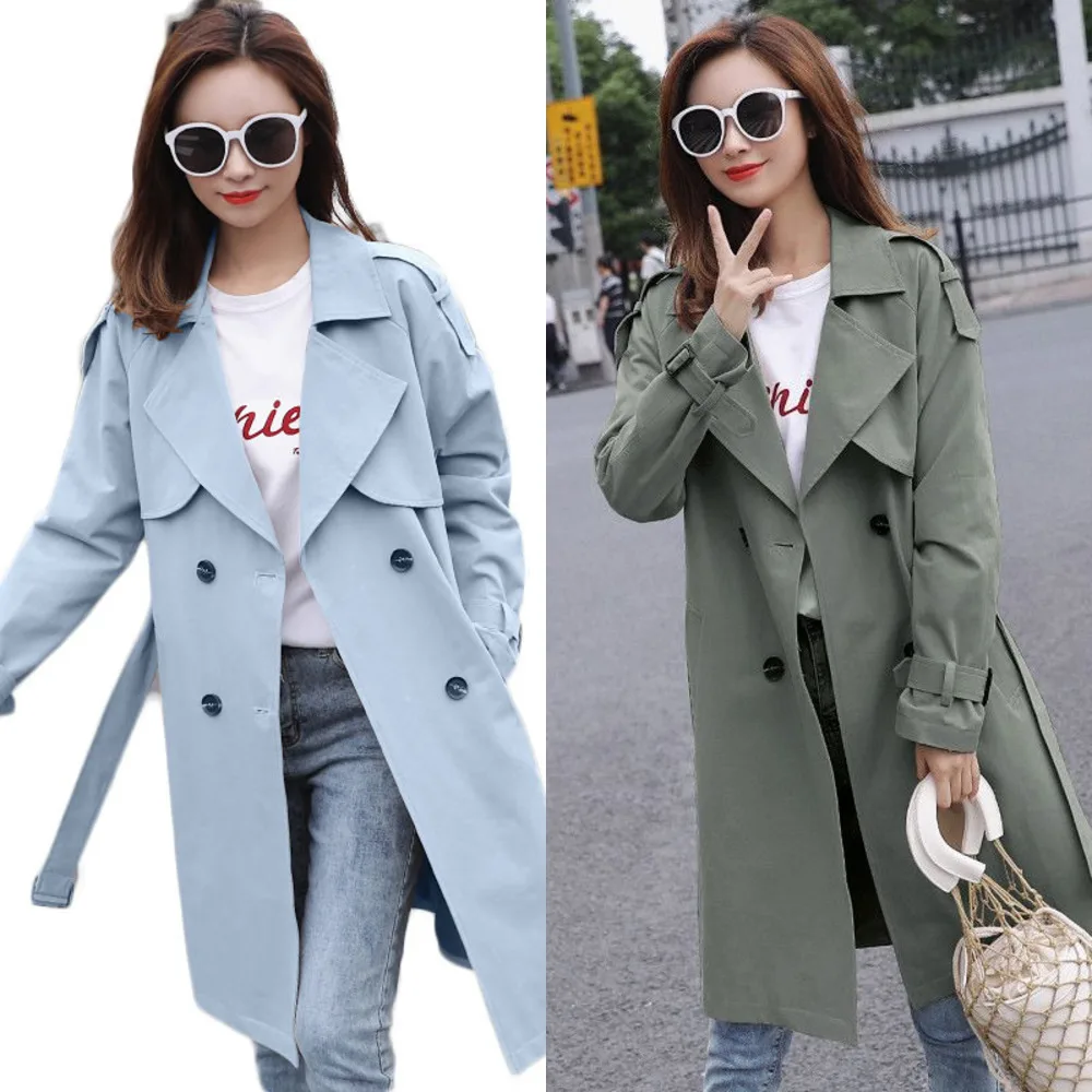 

Женская двубортная ветровка, длинная Повседневная ветровка, тонкое пальто, M210, на зиму