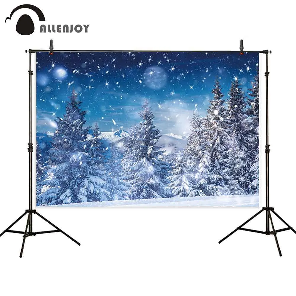 Фотофон Allenjoy winter wonderland с изображением голубого неба снега еловых деревьев