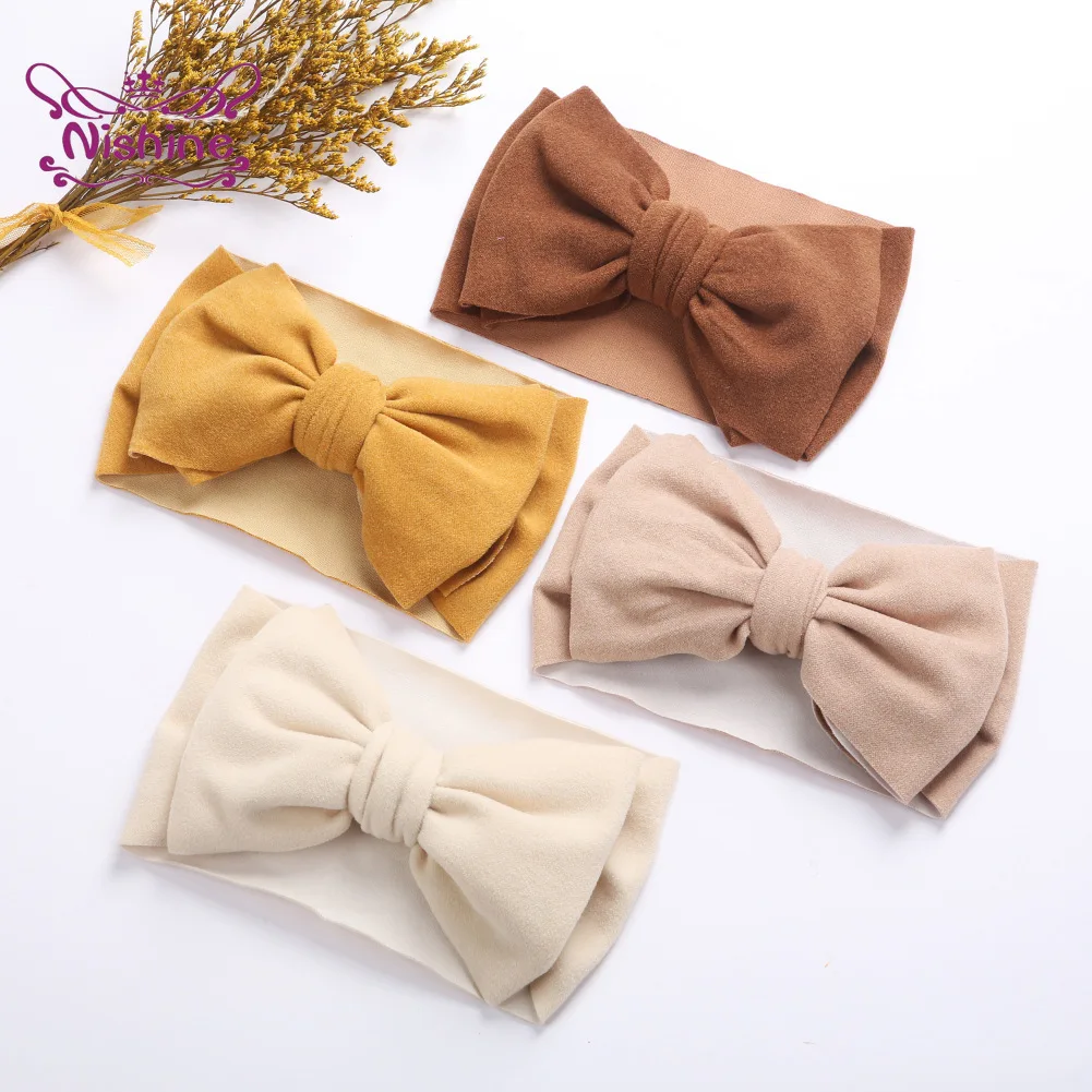 

Nishine 19*12 CM Infant Soft Comfortable Imitation Cashmere Elastic Headband Solid Color Handmade Bowknot Baby Hairband Kid Gift