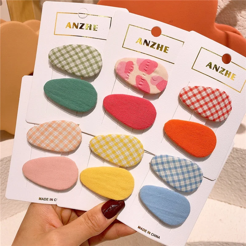 

2021 New Korean Simple Small Fresh Children's Plaid Fabric BB Clip Fashion Sweet Girl Baby Dot Drop Hairpins Hair Accessories