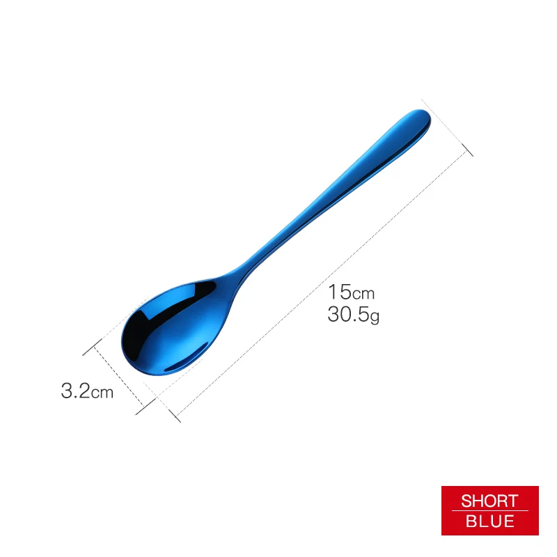 blue Короткая ручка из нержавеющей стали, ложка для льда, красочные кухонные холодные напитки, фруктовые смешивающие ложки для кофе, мороженого, небольшой десертный совок, 1 шт - Цвет: blue