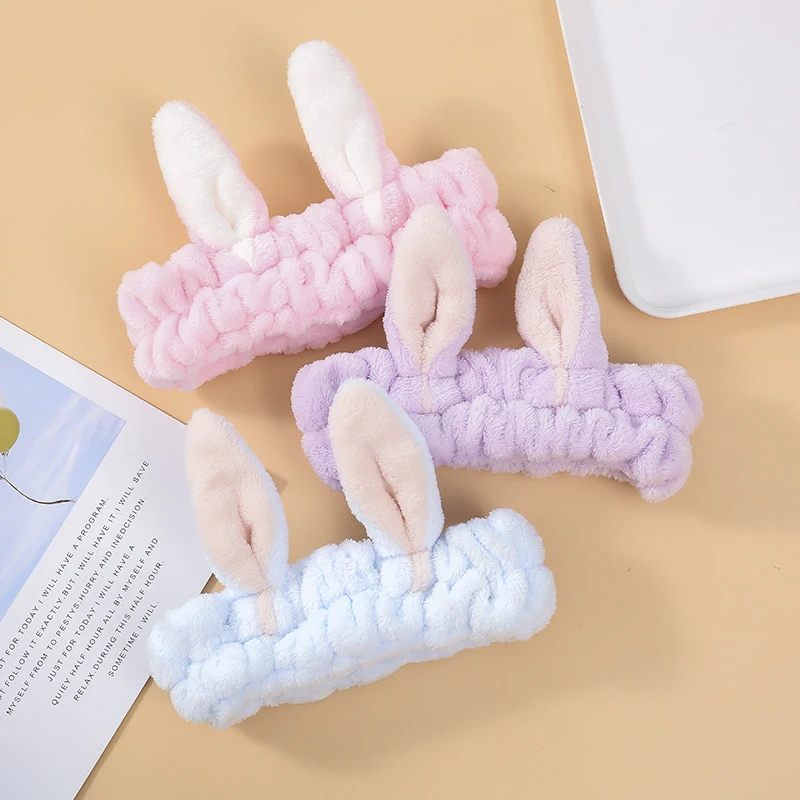 Повязка на голову женская из кораллового флиса милый обруч с милыми кроличьими