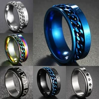 cool stainless steel rotatable mens couple ring high quality spinner chain rotable rings punk women man jewelry for party gift