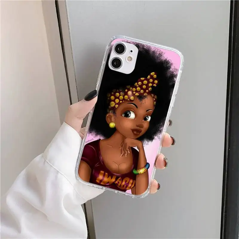 

African Afro Melanin Poppin Black Girl Custom Phone Case Transparent soft For iphone se 6 6s 7 8 11 12 plus mini x xs xr pro max