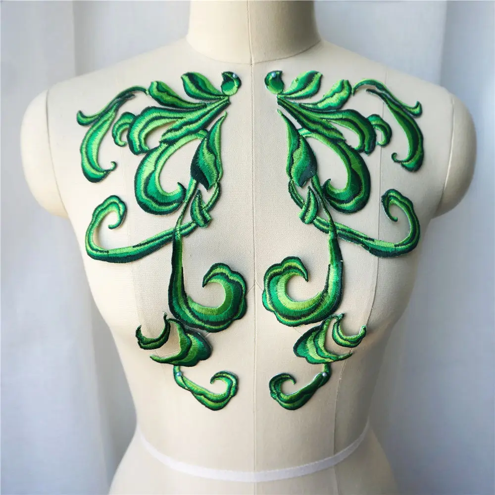 2PCS Blue Pink Orange Baroque Fabric Appliques Sew Iron On Patches Embroidered Collar For Wedding Gown Dress Decoration DIY | Дом и сад