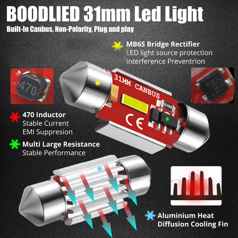 

Festoon LED Canbus C5W C10W Bulbs 31mm 36mm 39mm 41mm 1860 CSP 1 SMD Car Dome Light No Error Auto Interior Reading Lamps