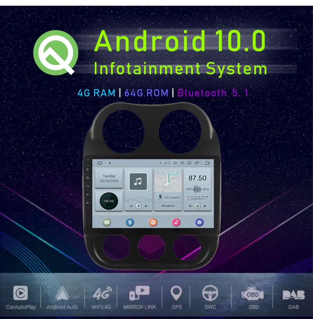 JSTMAX 10 2 &quotAndroid 0 автомобильный медиаплеер для Jeep Compass 2011 2016 Bluetooth 4G + 64G GPS Navi HDMI DSP