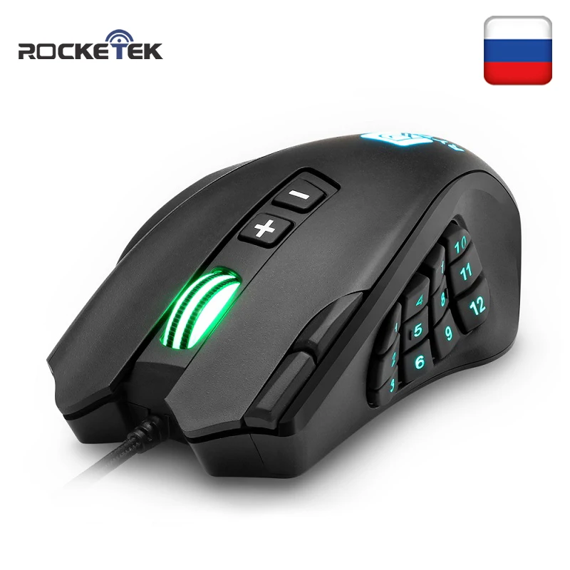 Rocketek Проводная игровая мышь USB 16400 dpi 16 кнопок лазерная программируемая игровая мышь с подсветкой эргономичная для ноутбука