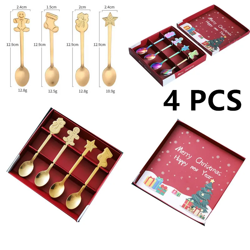 

4 pieces of creative stainless steel spoon coffee spoon Christmas gift kitchen accessories tableware decoration dessert spoon