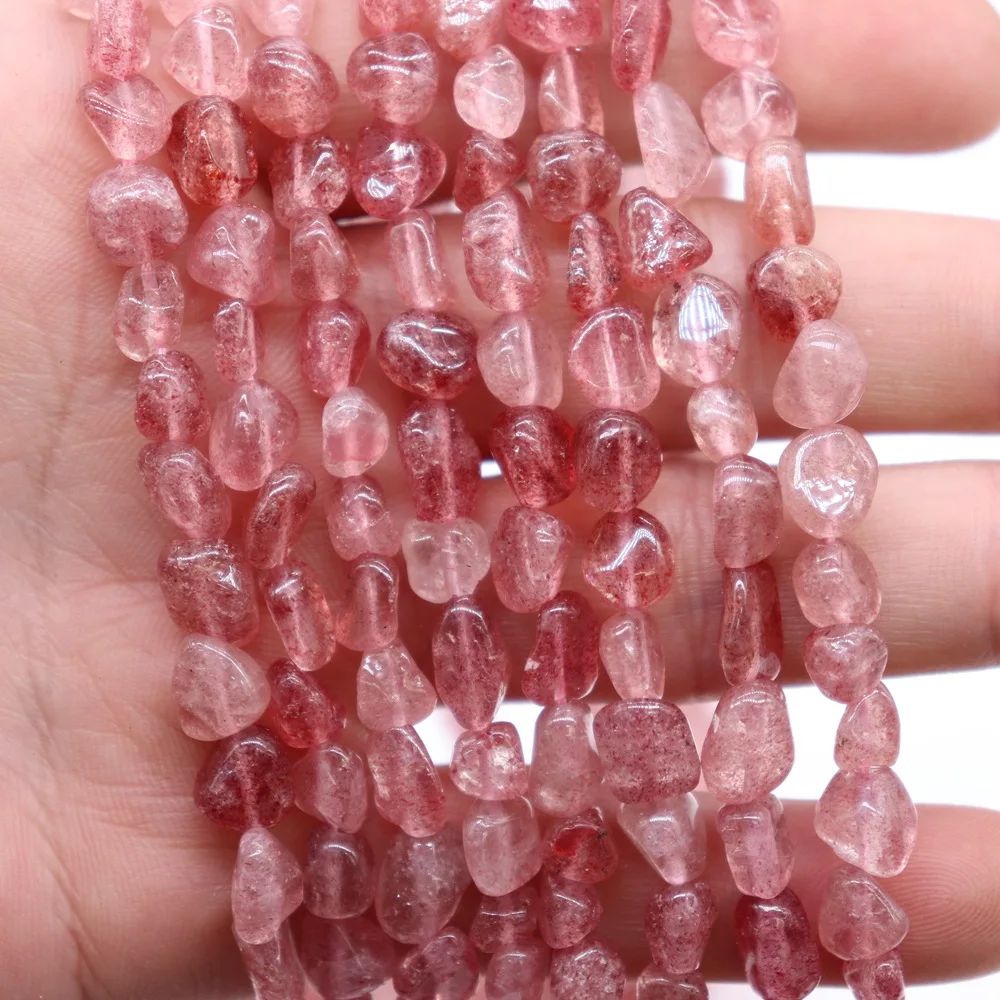 

6*9mm Strawberry Quartz Natural Crystal Gravel Loose Spacer Stone Beads Irregular Crushed Stones DIY Beaded Jewelry 15" Strand