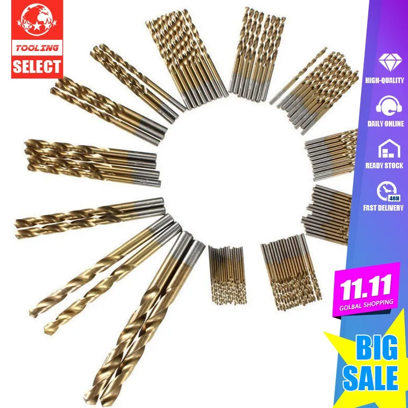 99 шт. 1 5-10 мм спиральное сверло набор сверла по металлу Титан с цилиндрическим
