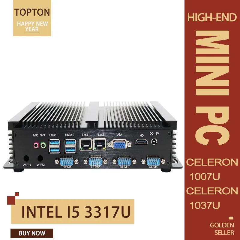 Безвентиляторный промышленный Мини ПК с ОС Windows XP/7/10 Intel i5 3317U 1037U 1007U 2 * lan 4 RS232