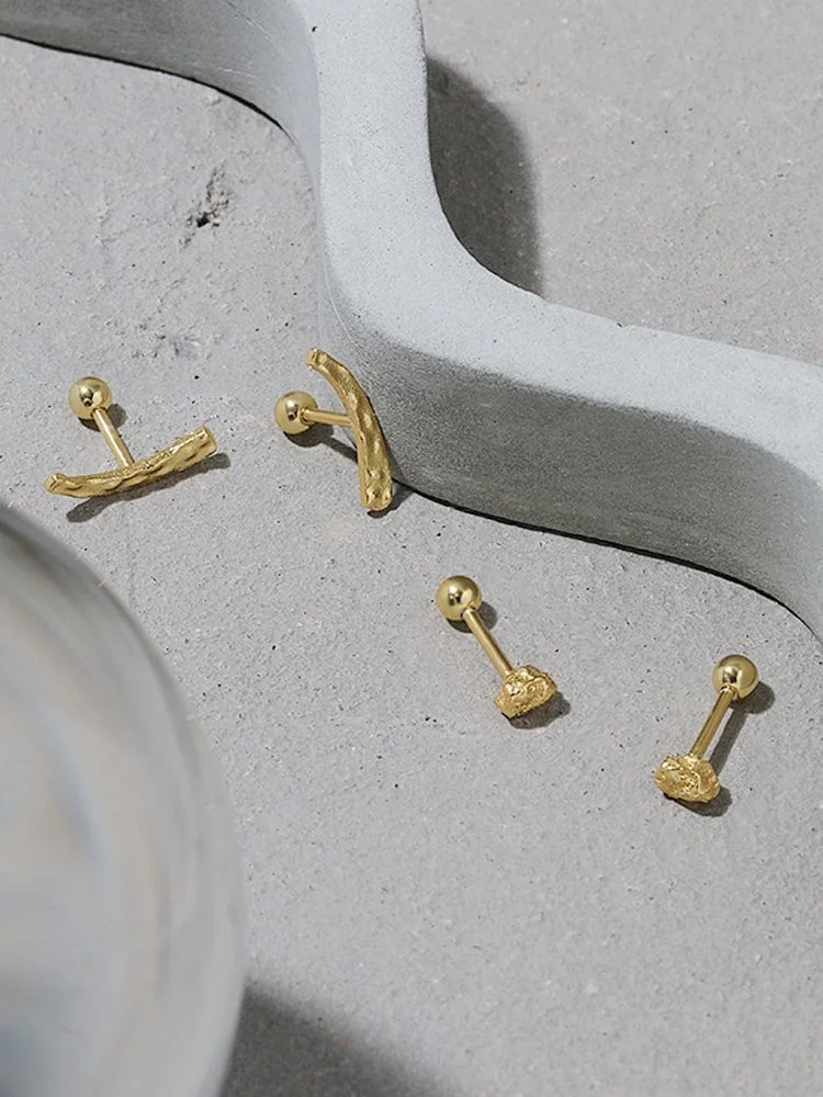 

S925 Sterling Silver Curved Design Screw Round Ball Buckle Stud Earrings Women's Minimalist Unusual Accessories Jewelry Fine