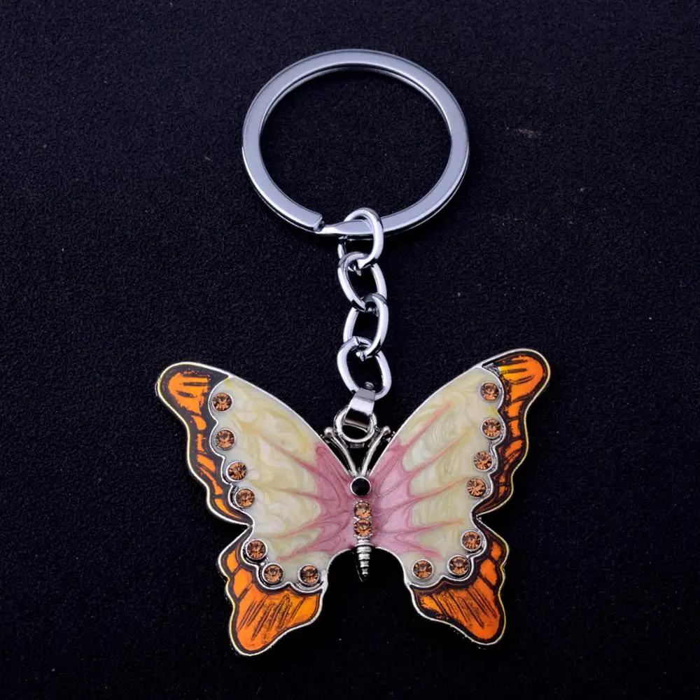

12PCs Butterfly Yellow Color Crystal Rhinestone Charm Pendant Keyrings Keychains Girls Kids Birthday Gifts Jewelry Bag Key Rings