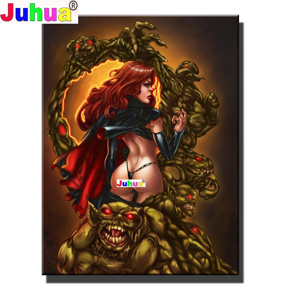 

Алмазная картина 5D "сделай сам", Фэнтезийный монстр, сексуальная женщина, полный набор из круглых/квадратных страз, вышивка, мозаика, мультяш...