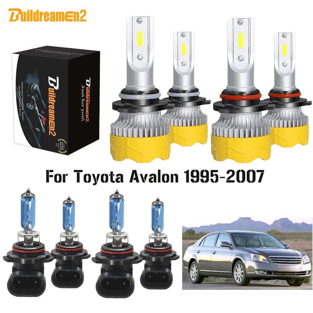 

Buildreamen2 4 Pieces Car Headlight High Beam + Low Beam LED Halogen Headlamp Bulb 12V For Toyota Avalon 1995-2007