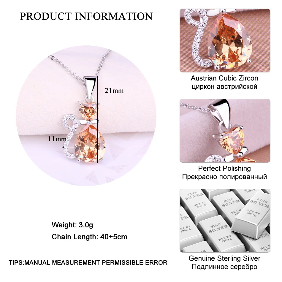 LADYCHIC, модное, подлинное 925 пробы, серебряное, домашнее животное, кошка, роскошный золотой циркон, подвеска, ожерелья для женщин, животное, ювелирное изделие, подарок, LNS1003