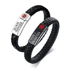 Медицинские браслеты с оповещением, браслет из нержавеющей стали с гравировкой для аллергии на диабете, мужской и женский плетеный кожаный браслет