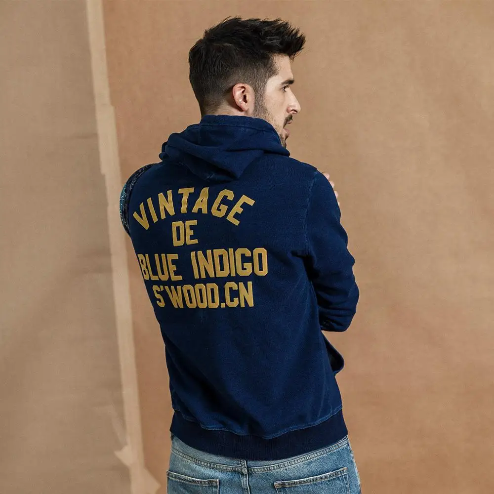 SIMWOOD 2020 осень зима новый Индиго мыть толстовки Мода Письмо печати винтажный