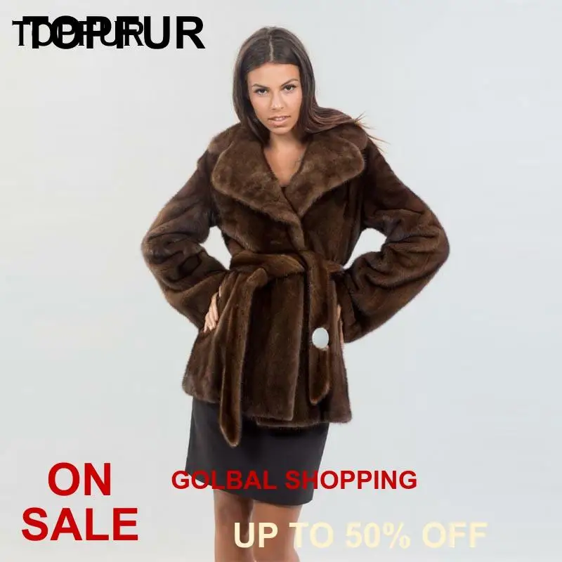 TOPFUR New Type Real Mink Fur Coats Women's Slim Showing Waist Coat Luxury Hot Sell Outwear Jackets Russia | Женская одежда