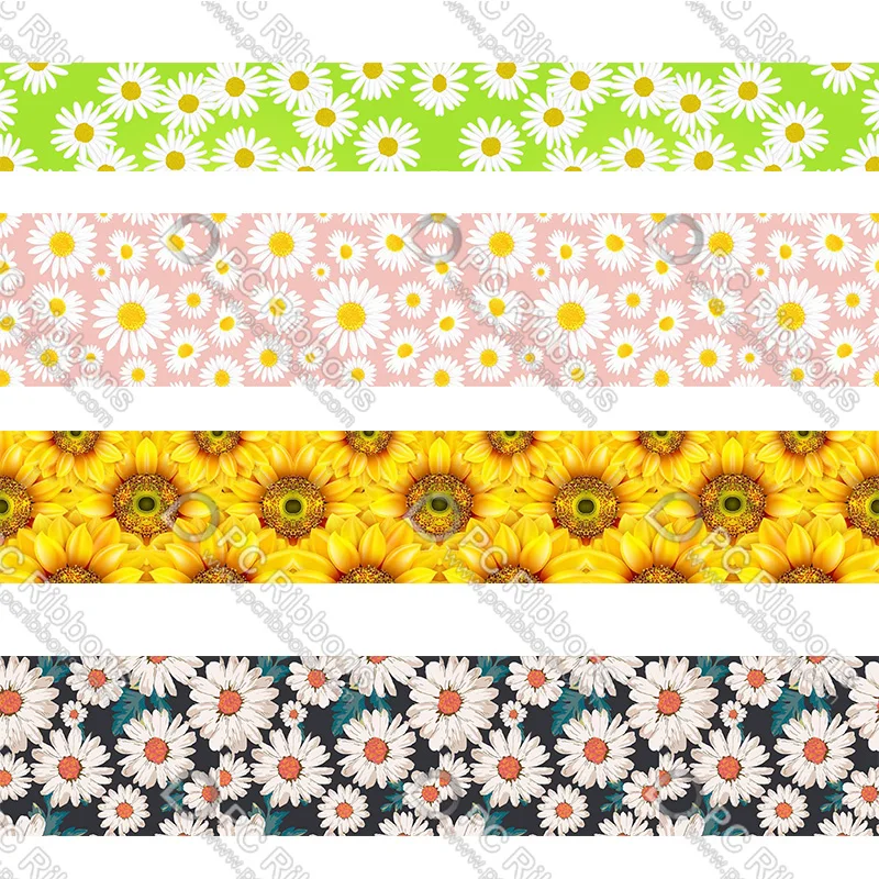 

Custom Small daisies ribbon grosgrain polyester ribbons DIY hairbows wedding decor tape 50 yard