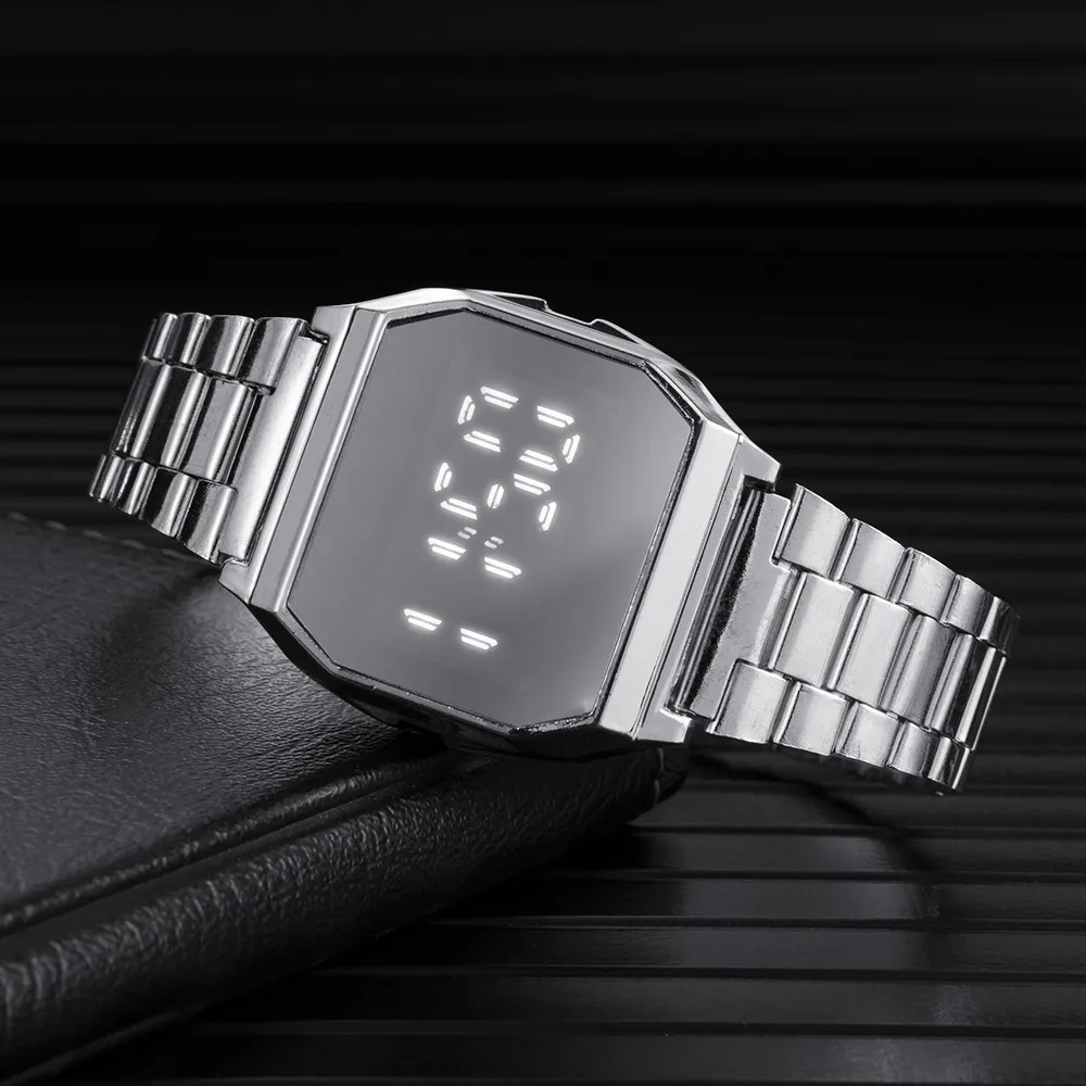 

Sport Men's Digital Watch Luxury Stainless Steel Link Band Electronic Wristwatch Women Men Unisex LED Watches Relogio Masculino