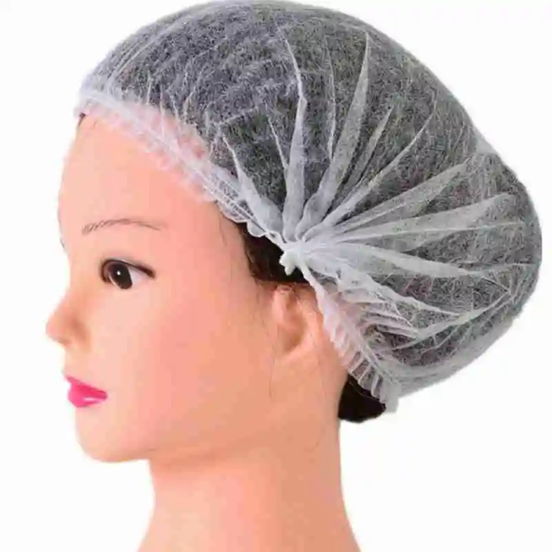 

,White Round Head Shower Cap Disposable Non-Woven Strip Cap Hats Convenient Rib Dust Cap Microorganisms Protectors