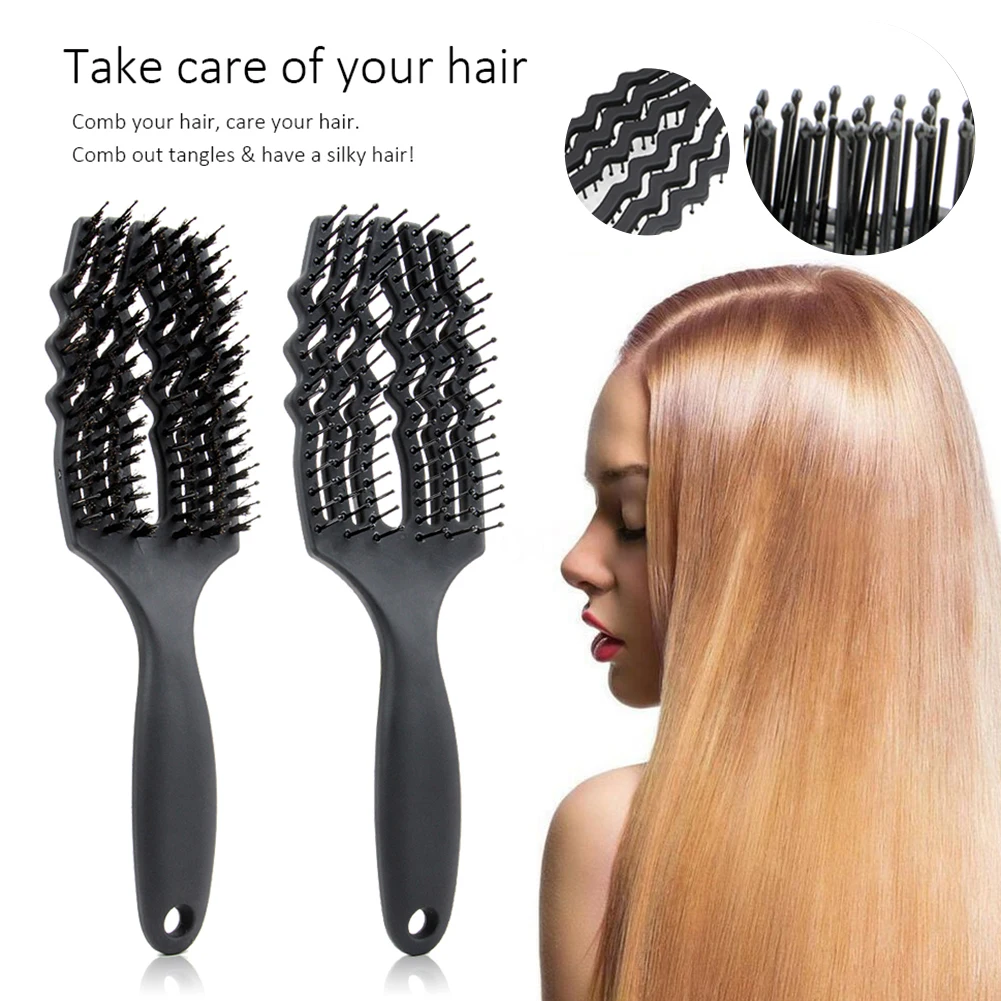 

Curved Vented Hair Brush 6-Row Vent Bristle Comb with Non-Slip Handle Scalp Massager for Wet Dry Curly Straight Hair
