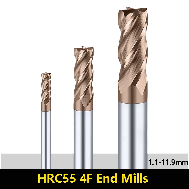 

BEYOND HRC55 4 Flute Decimal Point End Mills 1.1mm 1.5mm 2mm 11.9mm Alloy Coated Tungsten Steel Milling Cutter 1.5XD4X50L