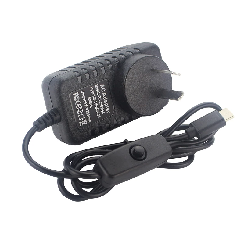 10 шт 5V 3A Мощность адаптер с вкл/выкл переключатель для Raspberry Pi 4 Модель B USB C EU/US/UK AU