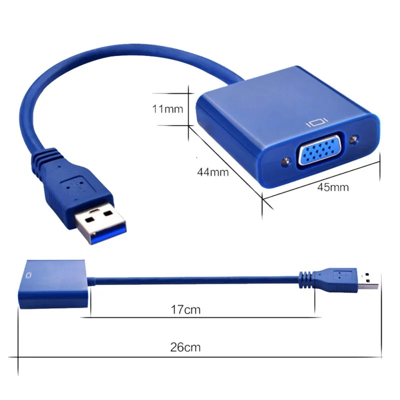 New USB 3.0 To VGA Driverless Adapter Male 15-pin Female Connector Cable Video Converter Windows 98/2000/7/8/Vista /10 |