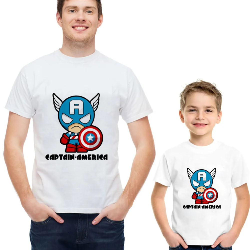 Футболка с принтом Капитана Америка и Железного человека Семейный комплект
