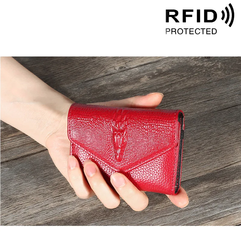 RFID кошелек из натуральной кожи с узором крокодиловая кожа несколько слотов