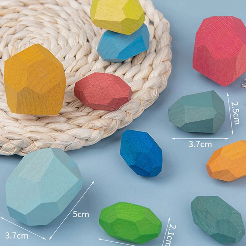 

Baby Toy Wooden Jenga Building Block Colored Stone Educational Toy Stacking Game