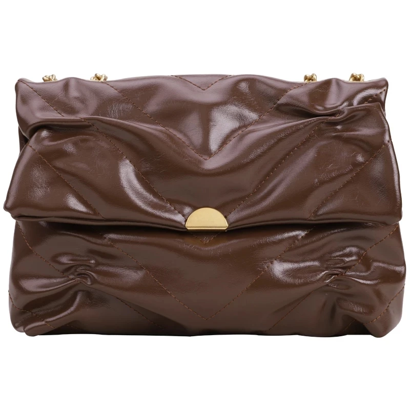 

Fashion Chains Ruched Women Shoulder Bags Designer Handbags Luxury Soft PU Leather Crossbody Messenger Bag Lady Small Flap Purse