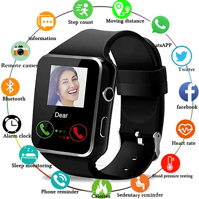 

X6 Curved Screen Smart Watch Men Card Internet Bluetooth Camera Phone Watch Fitness Tracker Woman Watch for Android IOS Watches