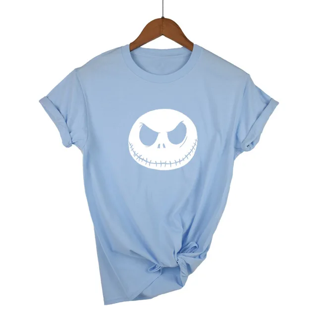 Light Blue-W Харадзюку Кошмар перед Рождеством мультфильм Джек Скеллингтон женская футболка гримаса Лето хлопок хип хоп Уличная одежда - Цвет: Light Blue-W