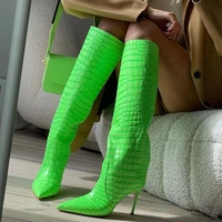 womens boots spring knee high new pointed toe ladies long ultra high heel boots fluorescent green stone banquet high boots 2022