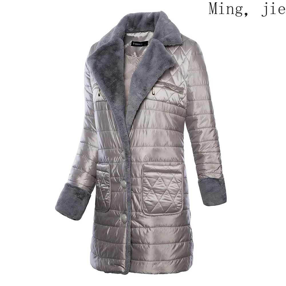

New Autumn and Winter Women's Down Padded Jacket, Mid-length Fur Collar, Slim-fit, Luxurious Large Size Bubble Coat Jacket