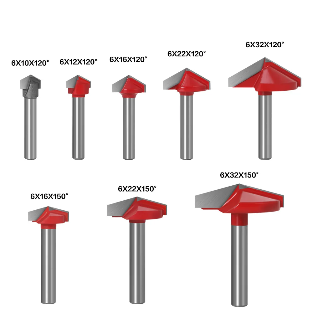 Фрезы с V-образным хвостовиком 6 мм 90 градусов для работ по дереву - купить
