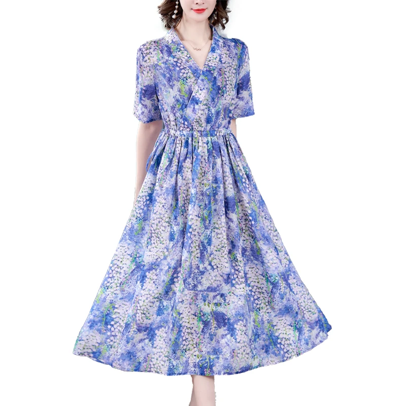 

Женское льняное платье с широким подолом, винтажное свободное платье с V-образным вырезом, коротким рукавом и цветочным принтом, лето 2021