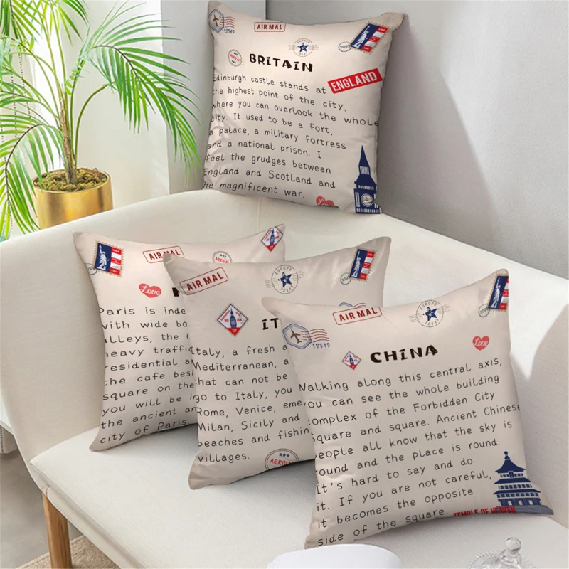 

Vintage English Letter Print Pillow Cases Retro Style Decorative Pillowcases For Living Room Bedroom Sofa Chair Cushion Cover