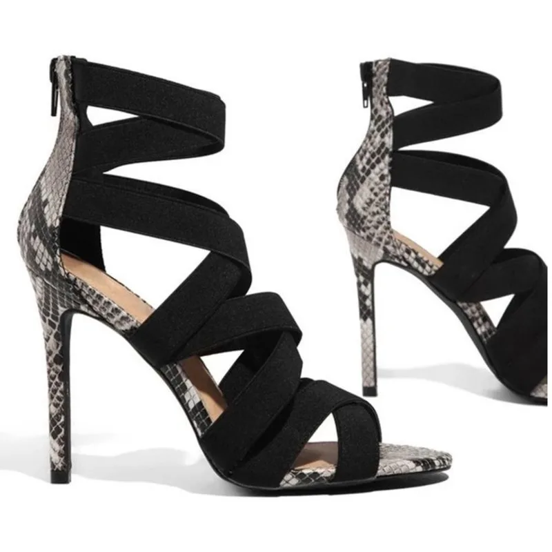 

Summer Gladiator High Heels Sandals Women Shoes 2021 Peep Toe Cross Tied Female Shoes Fashion Animal Prints Women Sandallies