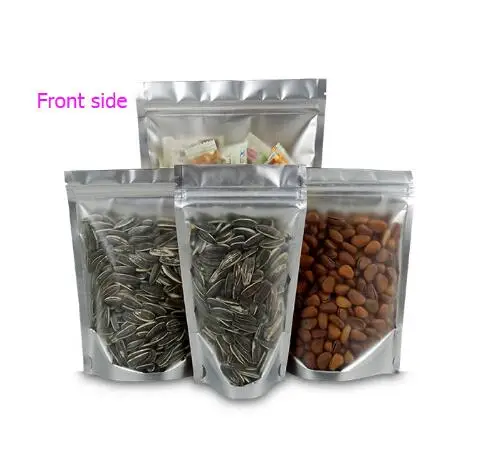 

50pcs/lot Stand up Translucent Aluminium Zip Lock bag Front Clear Gold Aluminum Foil Zipper Self Sealing Plastic Pouch