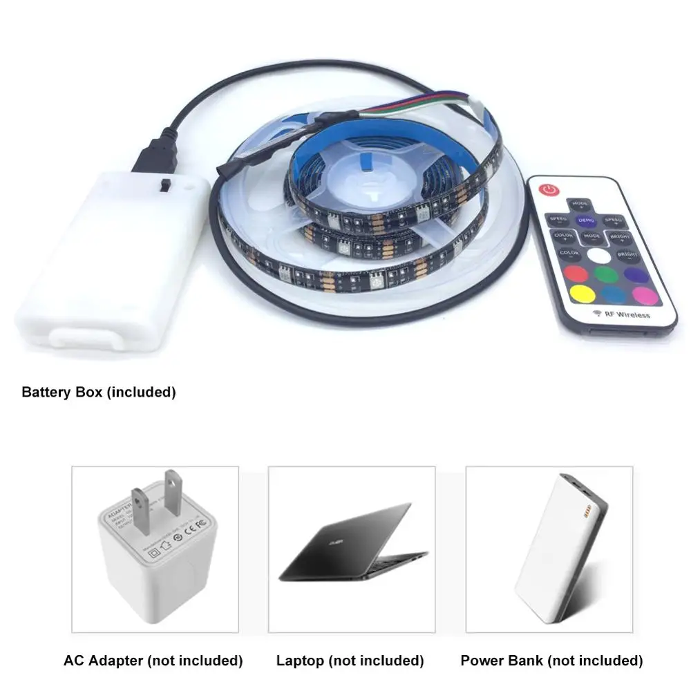 

Battery Powered LED Strip Lights Waterproof with Remote Battery Operated LED Light Strip DC5V 5050 RGB Color Changing LED Light