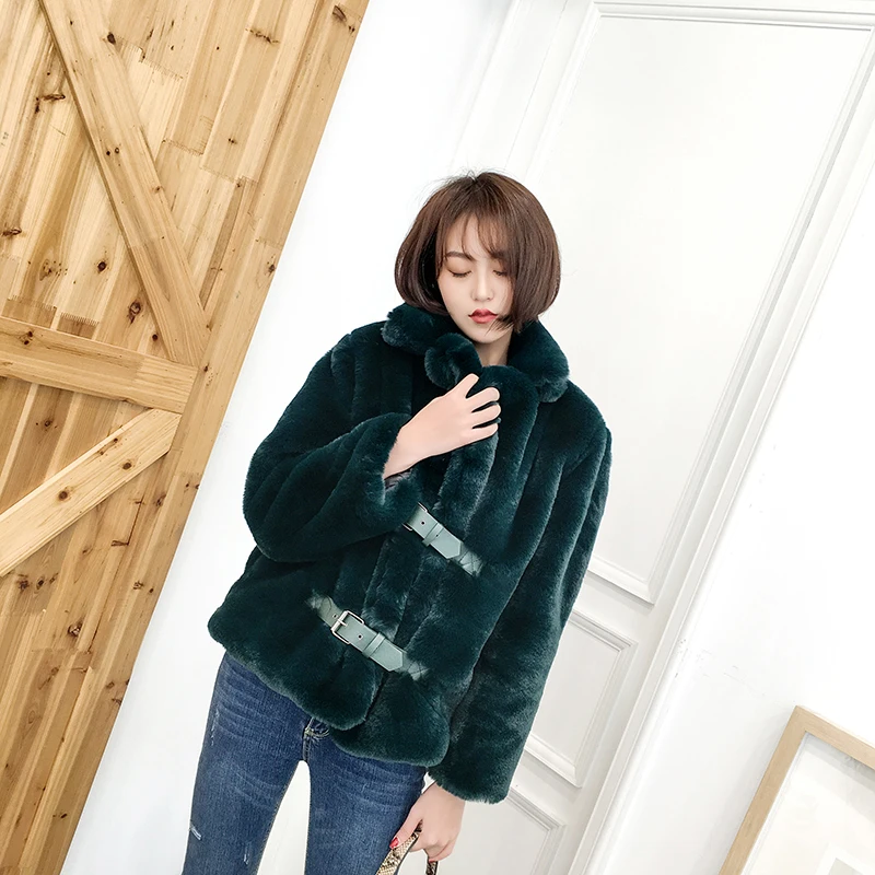 

Loose Autumn New Fashion Women Female Long Sleeve High quality Adjustable Waist V-Neck Overcoat Faux fur Loose coat C 774
